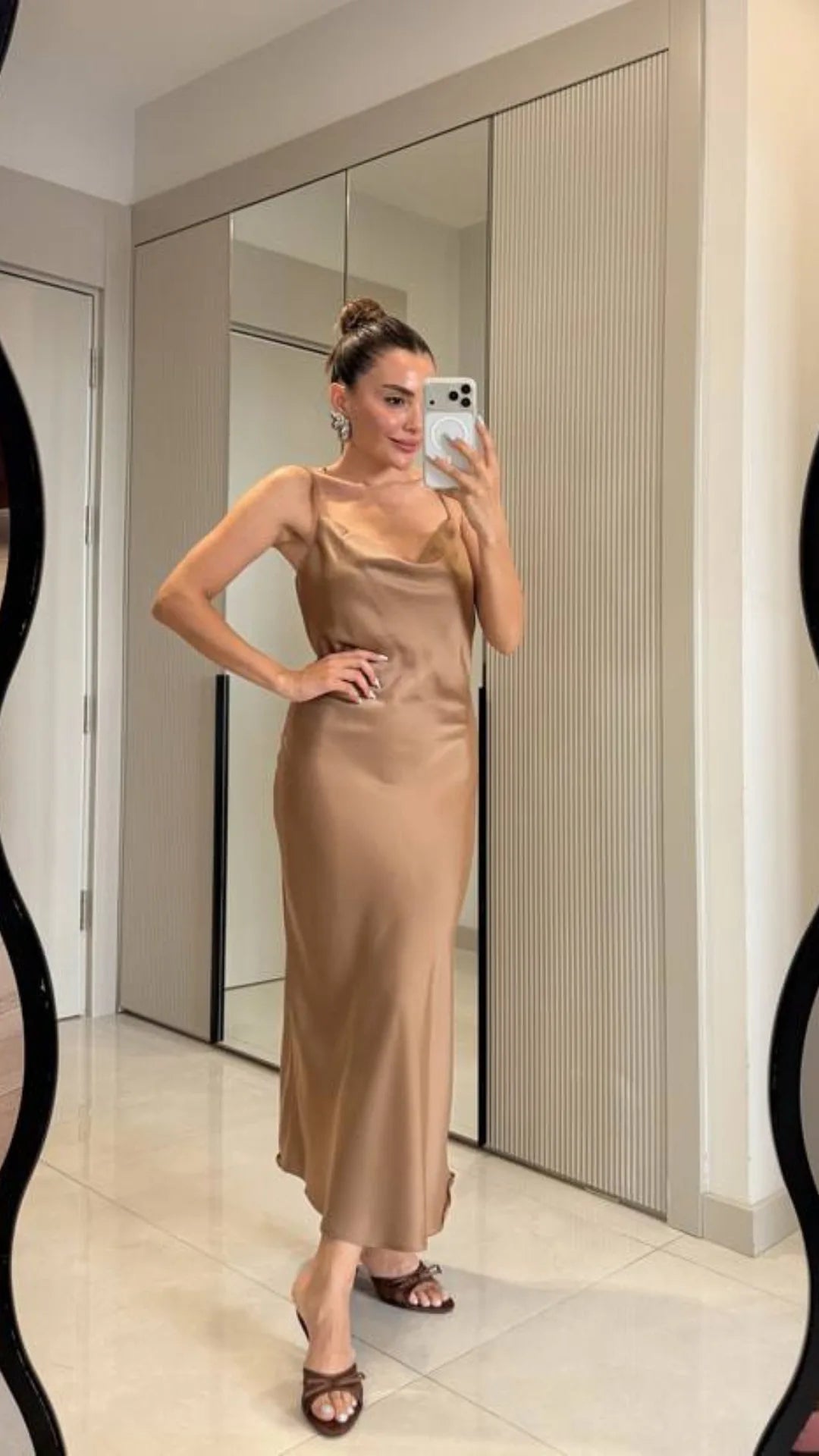 Beige Satin Dress