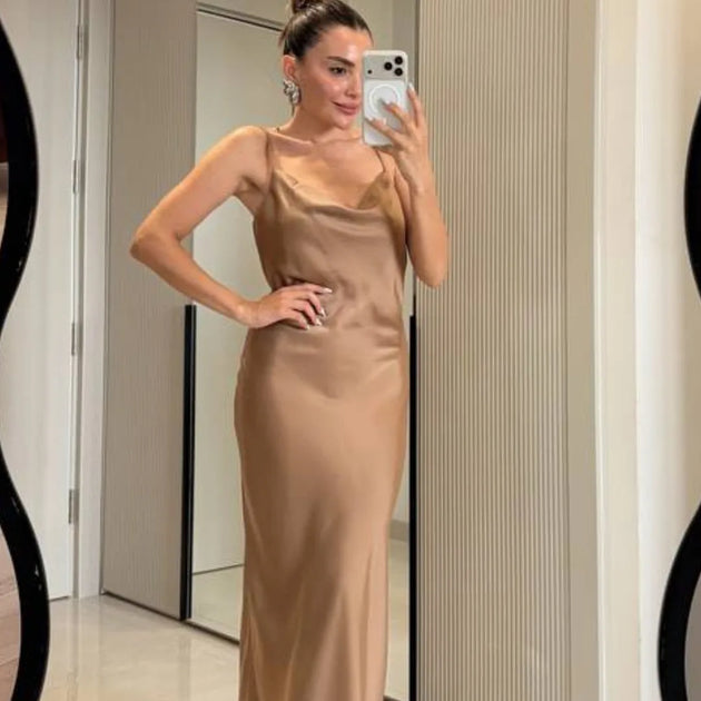 Beige Satin Dress