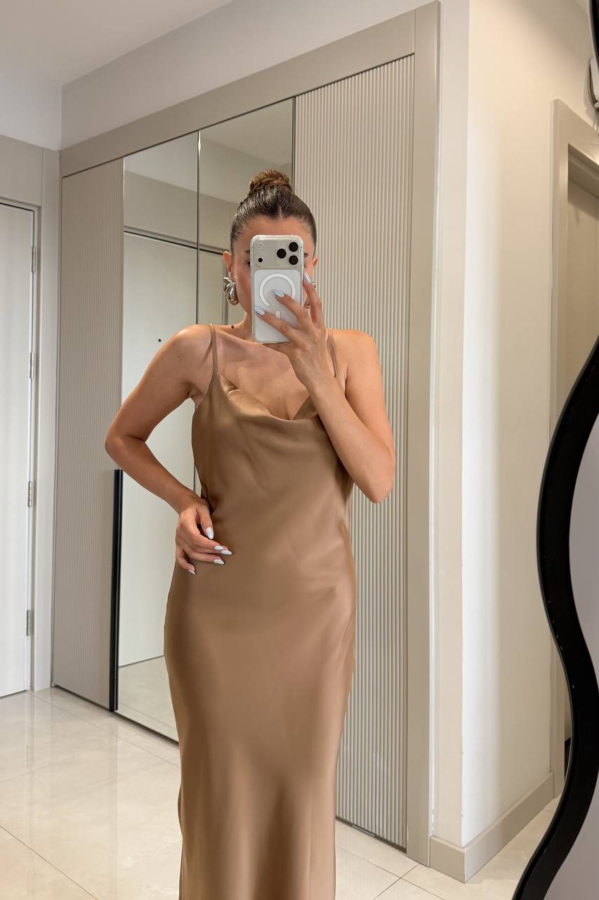 Beige Satin Dress