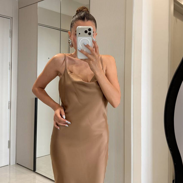 Beige Satin Dress