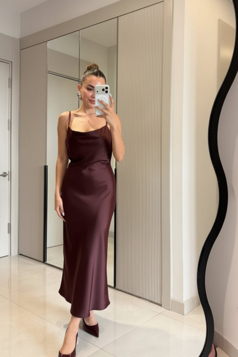 Burgandy Satin Dress